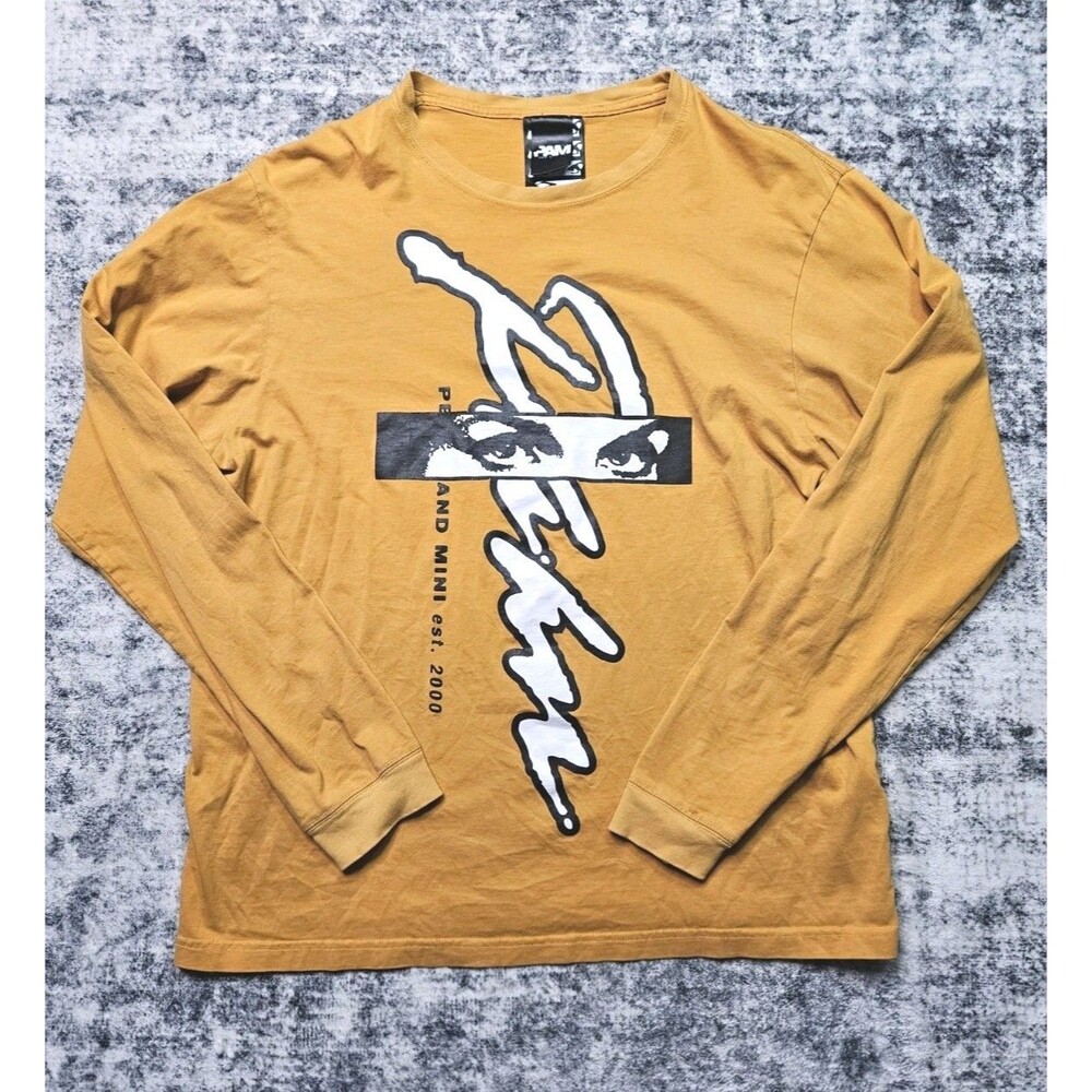 Perks and Mini PAM 10 Men's Aiden Long Sleeve Yellow Graphic T-Shirt Size XL